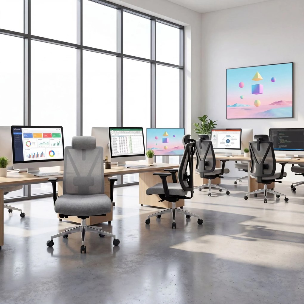 Fotel biurowy ergonomiczny szary z siatką VECTOR