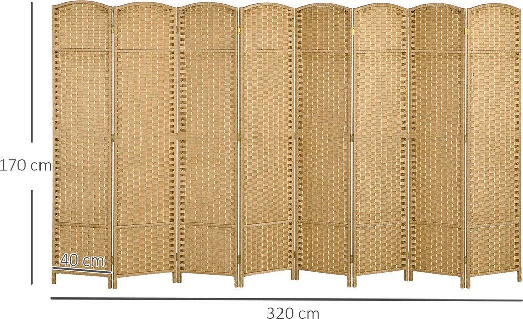 HOMCOM 8-częściowy parawan, składana osłona prywatności, ścianka działowa do salonu, sypialni, biura domowego, naturalne