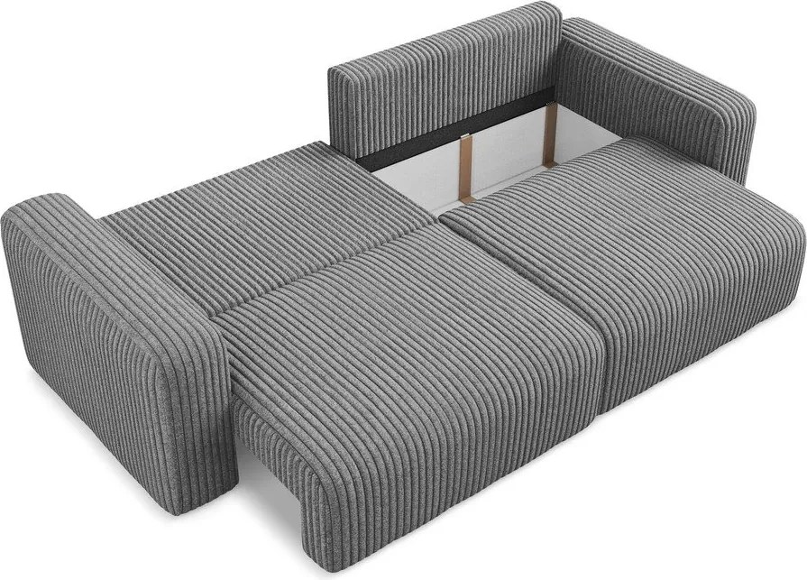 Szara sztruksowa rozkładana sofa ze schowkiem 252 cm Kona – Makamii