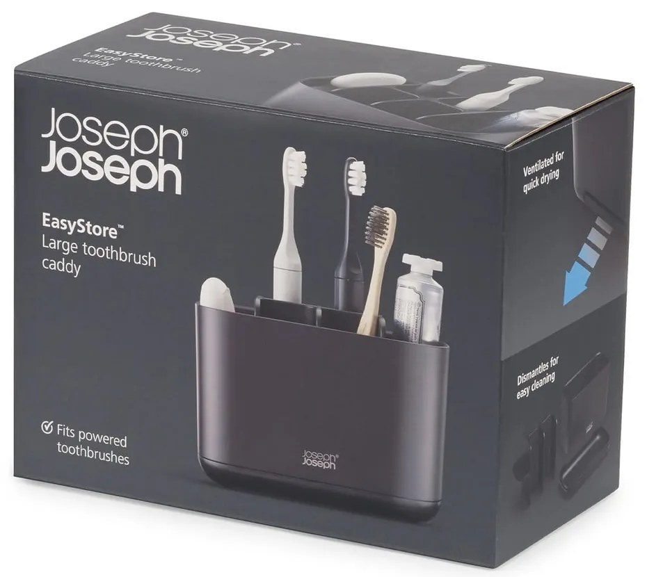 Czarny plastikowy stojak na szczoteczki do zębów EasyStore – Joseph Joseph