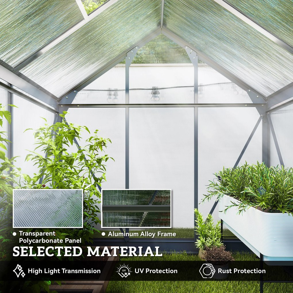 Outsunny Szklarnia z drzwiami przesuwnymi, dachową klapą, odporną na warunki pogodowe, 190 cm x 132 cm x 201cm, Szary