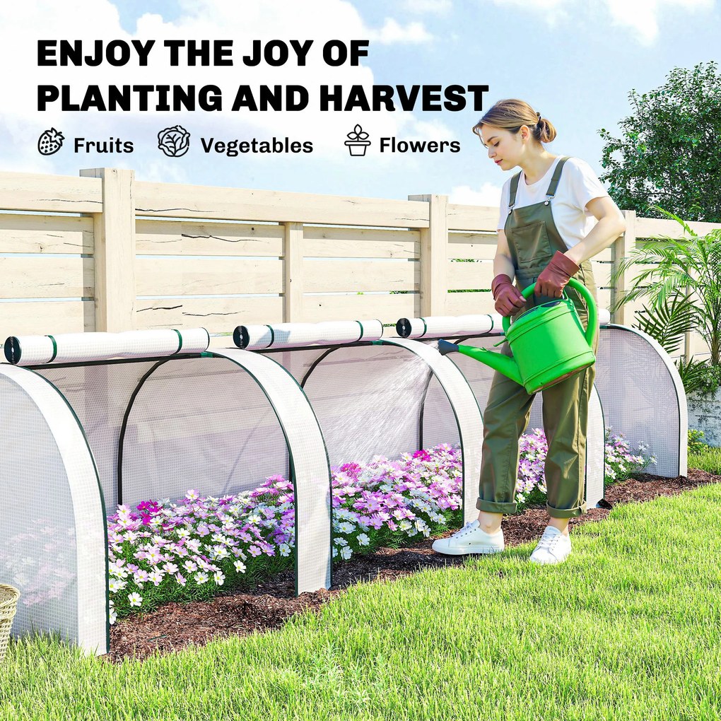 Outsunny Szklarnia, zimowa szklarnia foliowa z drzwiami na zamek błyskawiczny 395 x 100 x 80 cm, biały | Aosom PL