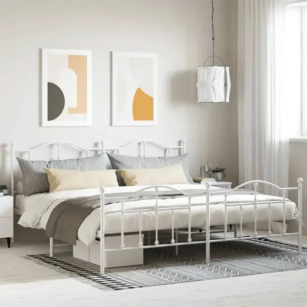 Białe metalowe łóżko industrialne 200x200 cm - Azos