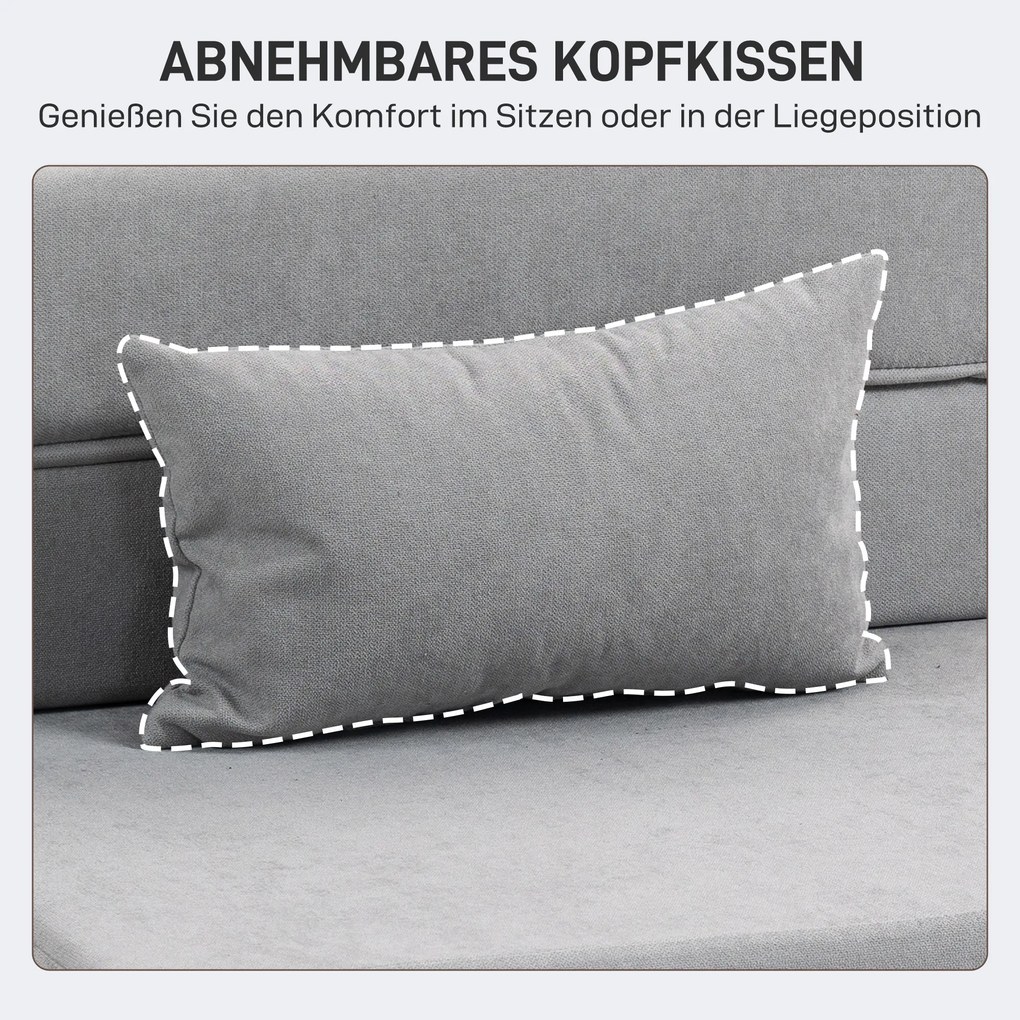 HOMCOM Sofa na podłogę, tapicerowana soffa, przekształcana w materac, pianka, poduszka, jasnoszary