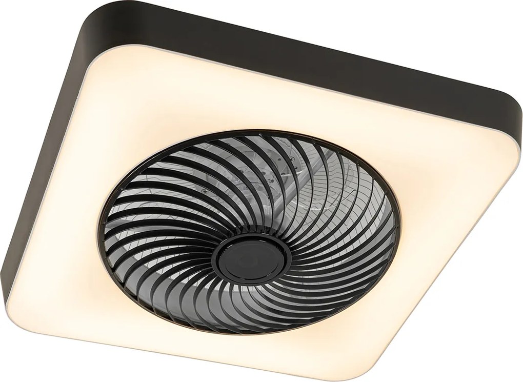 Inteligentny wentylator sufitowy kwadratowy czarny z diodą LED z możliwością ściemniania - Climo