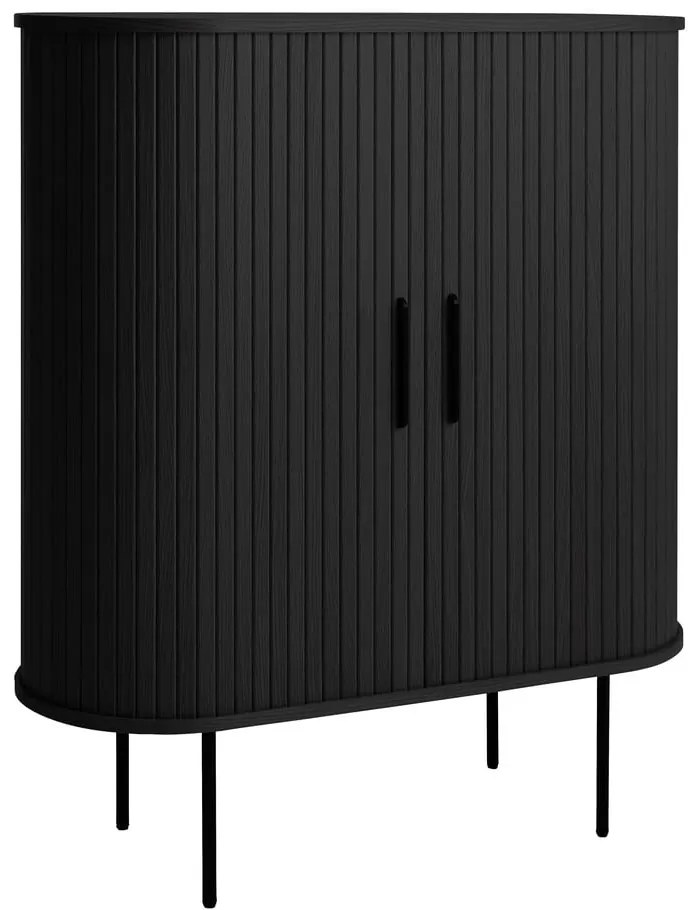 Czarna szafka na wino w dekorze dębu z drzwiami przesuwnymi 100x118x40 cm Nola – Unique Furniture