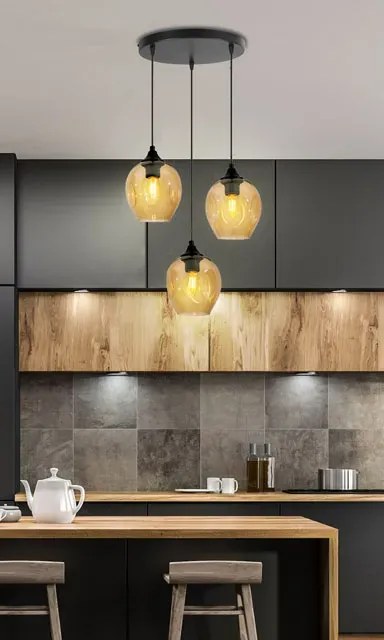 Czarna potrójna lampa na talerzu nad wyspę - 4X Z034 K5-H04