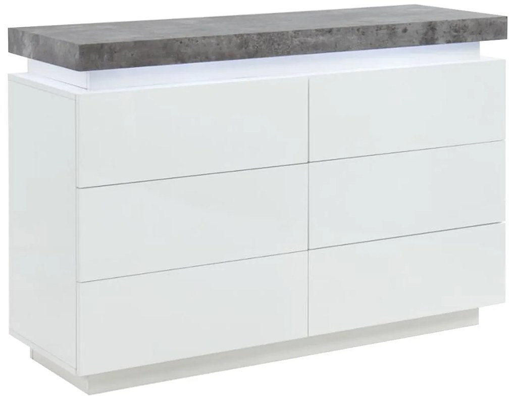 Komoda HALO II – 6 szuflad – lakierowany MDF – z oświetleniem LED – kolor: biały i szary.