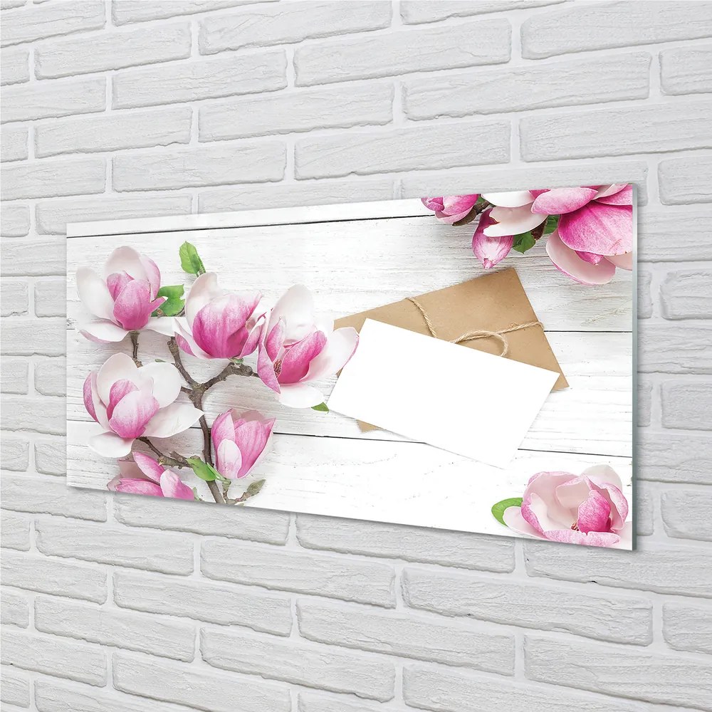 Panel Kuchenny Szklany Magnolia na Rustykalnym Drewnie