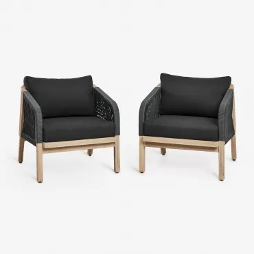 Zestaw 2 Foteli Ogrodowych Z Drewna Akacjowego Dubai Grafitowa Szarość & Rustykalny Brąz Akacjowy - Sklum