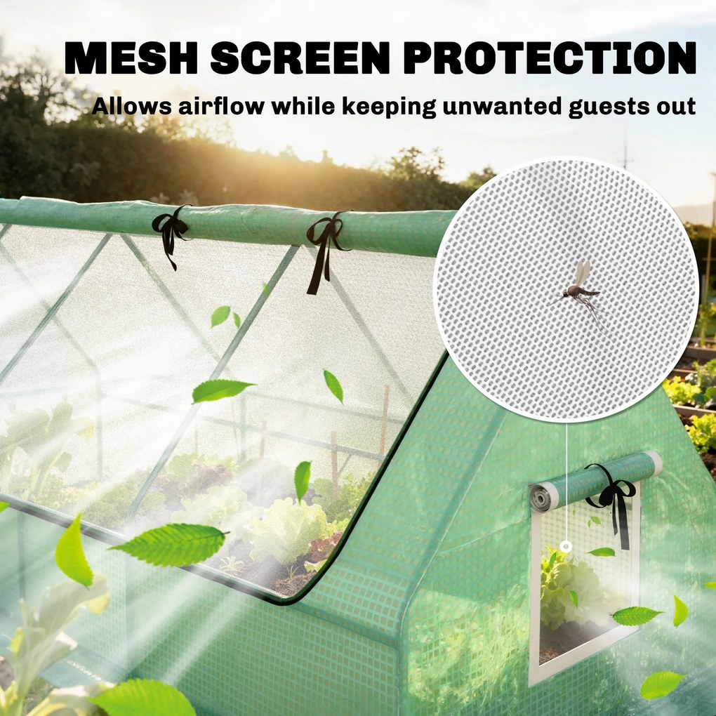 Outsunny Mini-Szklarnia, odporna na warunki atmosferyczne, z oknami zwijanymi, 240 cm x 90 cm x 90 cm, Zielona