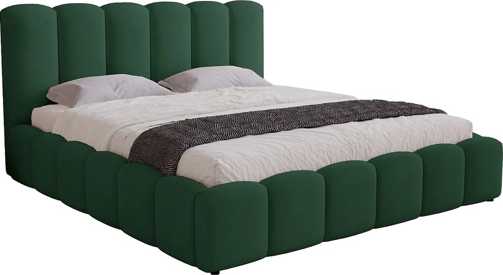Łóżko tapicerowane 180x200 Florent - łóżko z pojemnikiem i stelażem metalowym - welur, zielony (Magic Velvet 2225)
