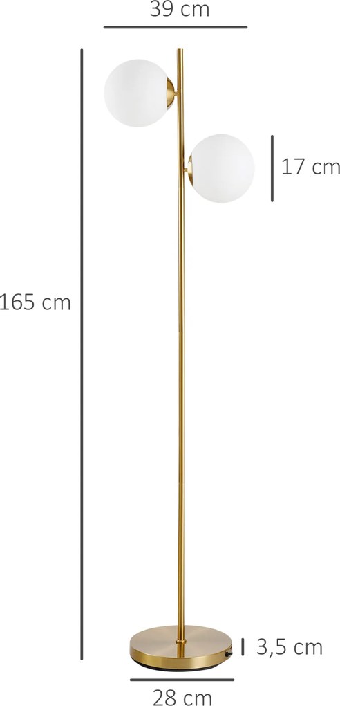 Lampa podłogowa Lampa stojąca Lampa stojąca podłogowa 2-częściowy szklany klosz złota + biała | Aosom.pl