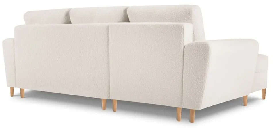 Beżowy rozkładany/ze schowkiem narożnik z materiału bouclé (lewostronny/z szezlongiem) Kyoto – Cosmopolitan Design