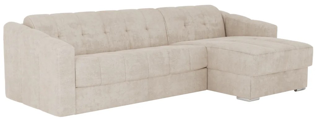 Kanapa narożna dwustronna rozkładana typu express z beżową teksturowaną tapicerką - Miejsce do spania 140 cm - Materac 22 cm - DARIELO