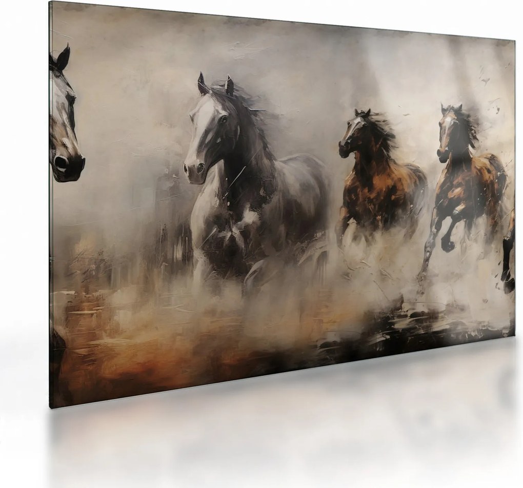 Obraz na szkle - Obraz olejny przedstawiający konie (70x50 cm)