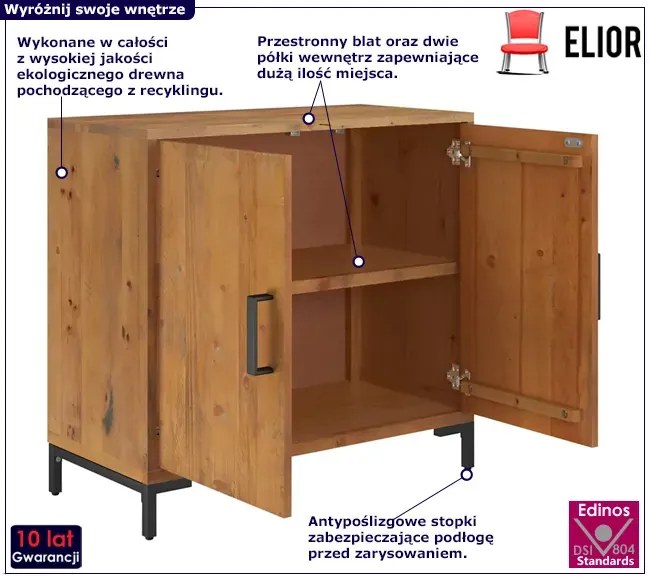 Brązowa drewniana komoda z drewna recyklingowego - Melody