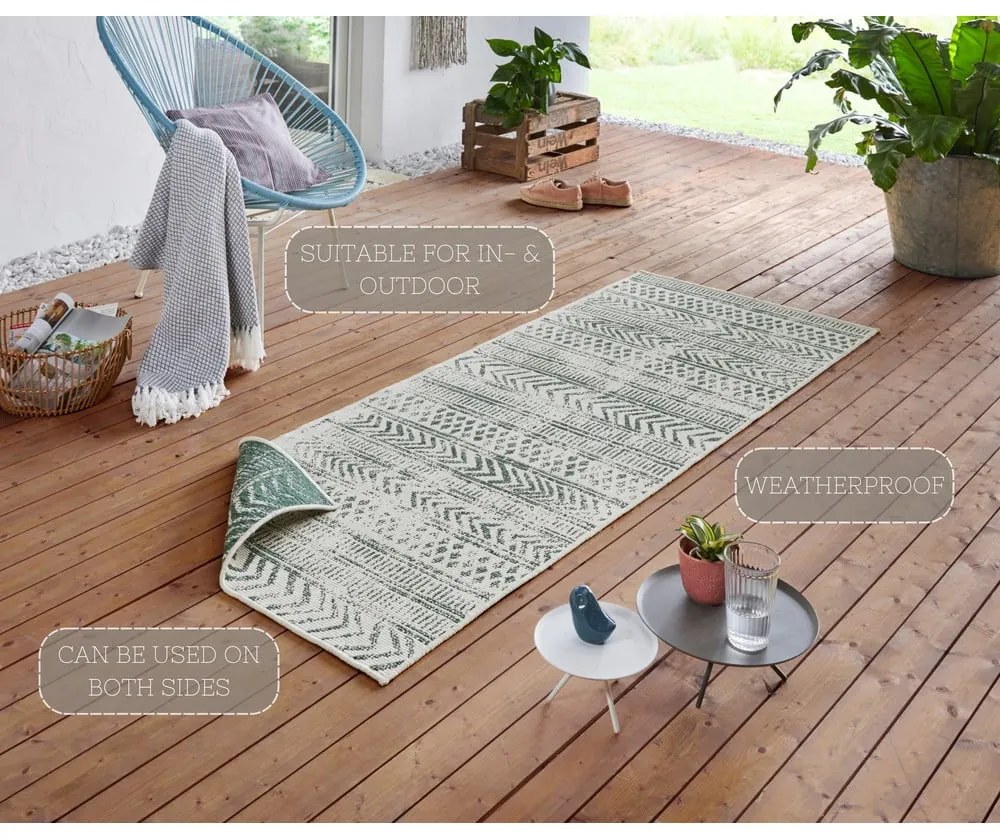Zielono-kremowy chodnik odpowiedni na zewnątrz NORTHRUGS Biri, 80x350 cm