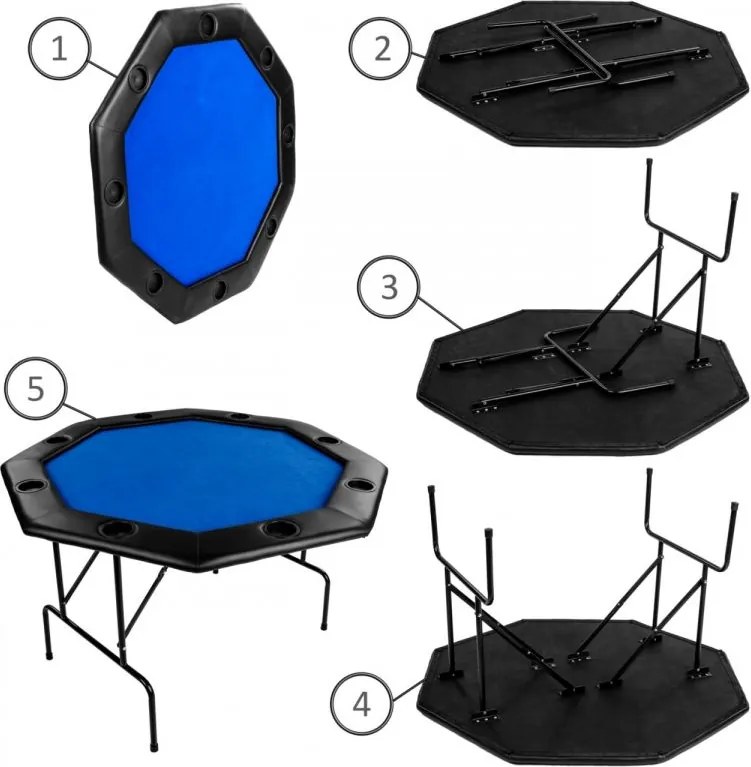 Stół do pokera 122x122x76cm, składany, niebieski