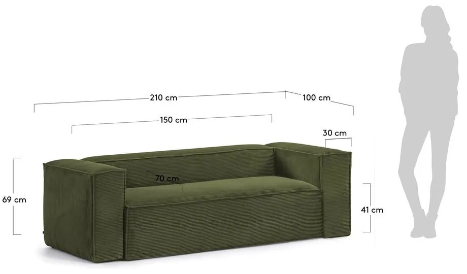 Ciemnozielona sztruksowa sofa Kave Home Blok