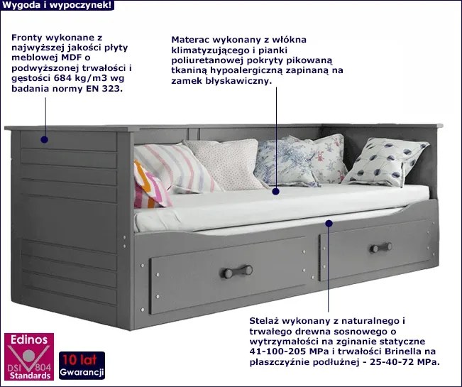 Szare łóżko rozkładane dziecięce z materacem 80x200 G3-B26