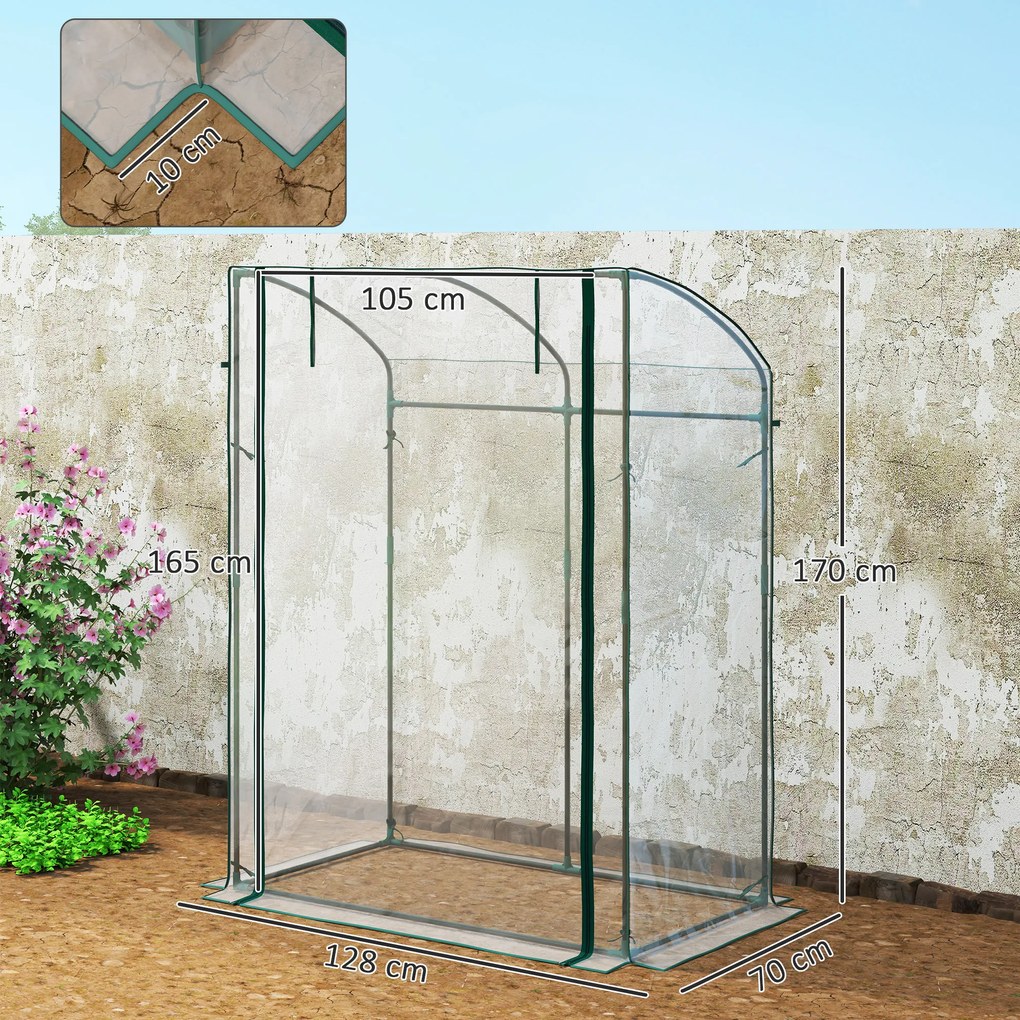 Outsunny Szklarnia z Drzwiami Łukowym Dachem Odporna na Zimę, Szklarnia Foliowa ze Stali 128 x 70 x 170 cm Przezroczysta