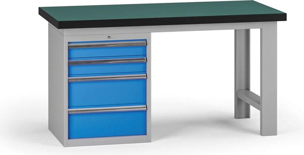 Stół warsztatowy G8, 1500 x 750 x 800 mm, 1x kontener, 4x szuflada, niebieski