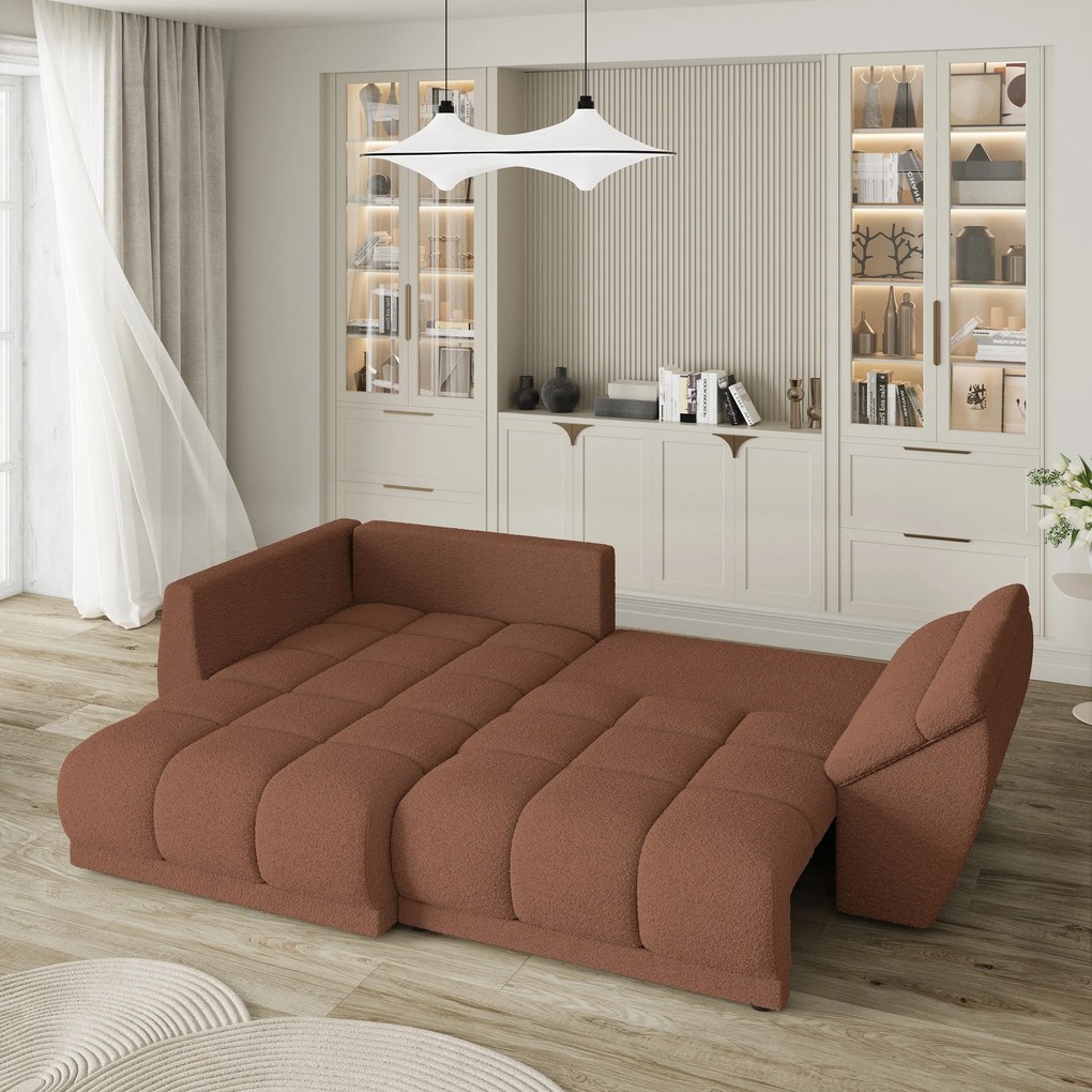 Masseno Narożnik ORENTI z funkcją spania i pojemnikiem na pościel Narozniki L, Rozkładana sofa - Miedziany, QUELLE 54