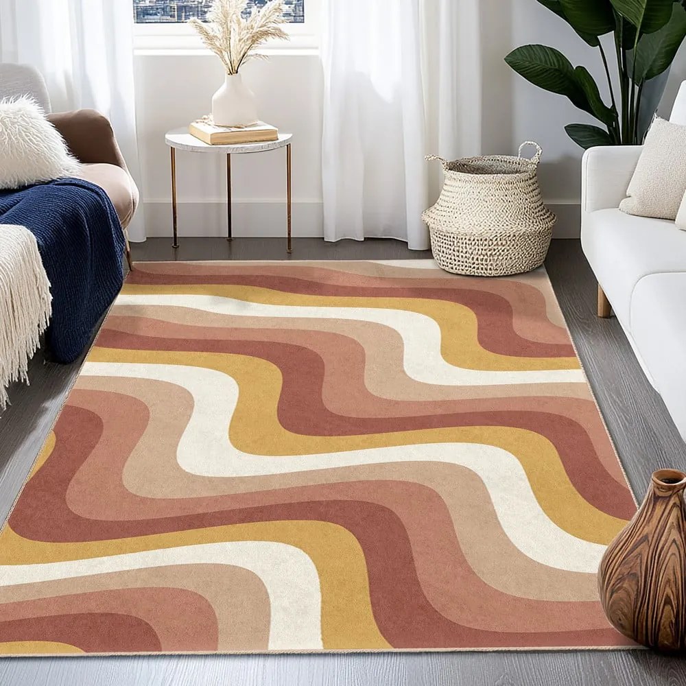 Żółto-szaroróżowy dywan odpowiedni do prania 60x100 cm Creamy Strawberry Swirl – Mila Home