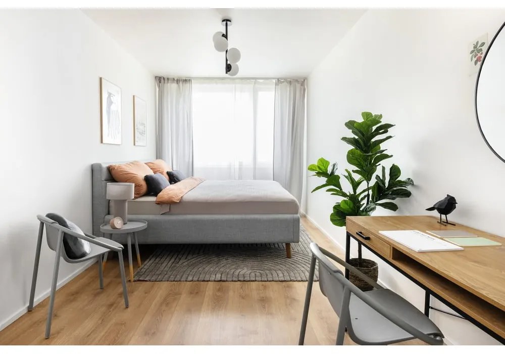 Szaroniebieskie tapicerowane łóżko dwuosobowe ze schowkiem ze stelażem 180x200 cm Lotte – Meise Möbel