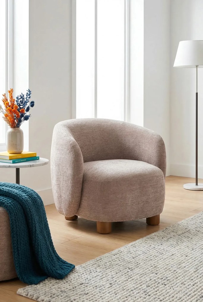 Beżowy drewniany fotel wypoczynkowy do salonu F6-T59