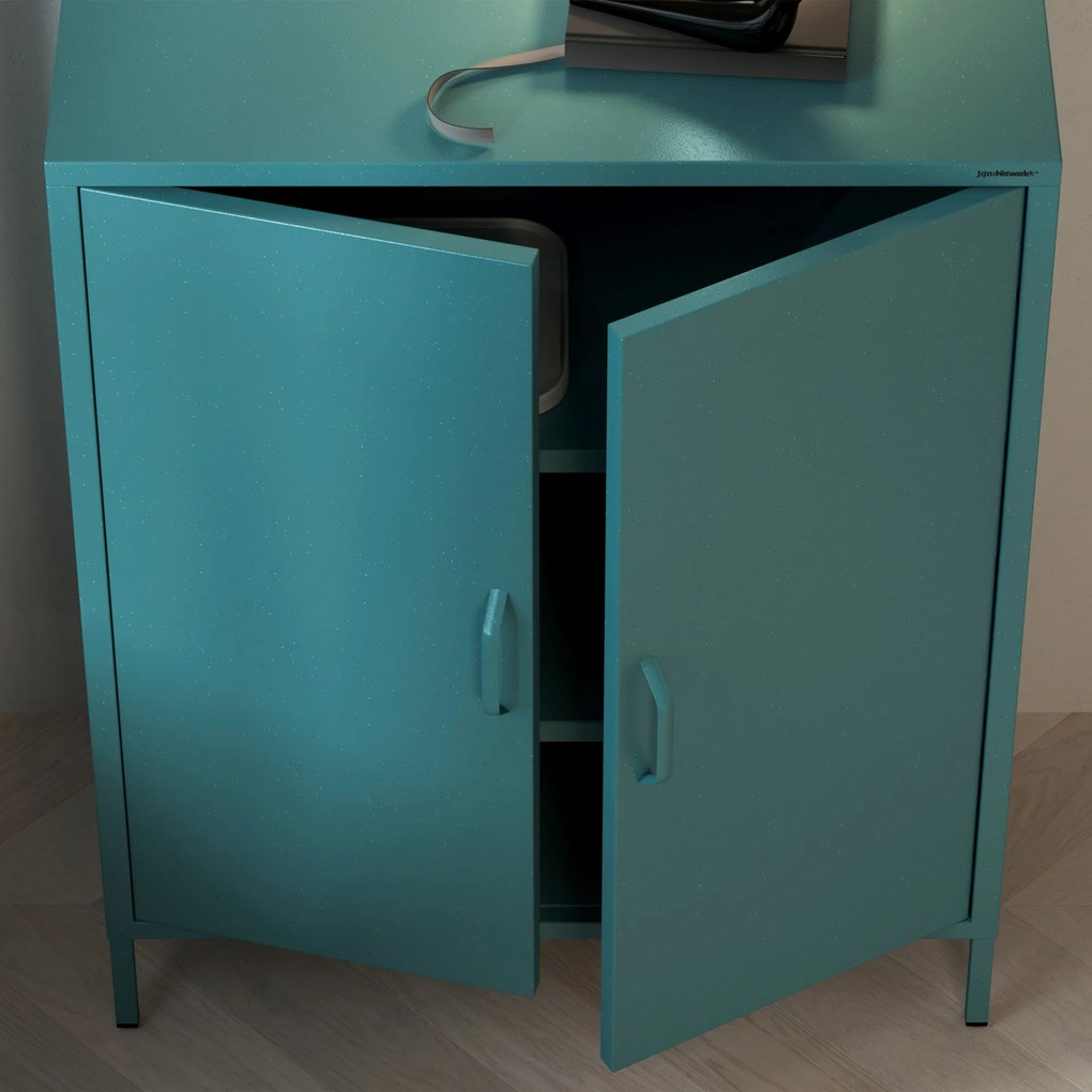 Szafka metalowa niska na nóżkach z półkami morska, 800x1015x400 mm: VITO Modern