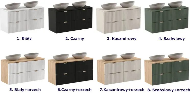 Szeroka szafka wisząca pod umywalkę nablatową kaszmirowy + orzech B0-R58