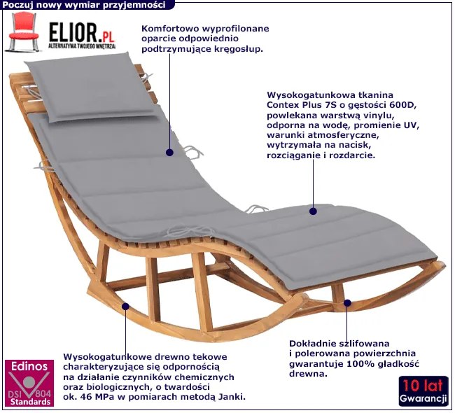 Jasnoszary jednoosobowy bujany leżak do ogrodu M2-M87