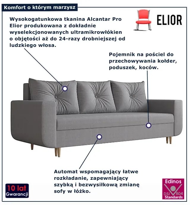 Szara rozkładana sofa z pojemnikiem na pościel P8-T06