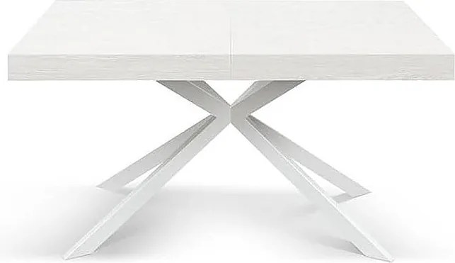 Stół drewniany, białe wykończenie, biała podstawa X, rozkładany 140x90 - CAMAIORE