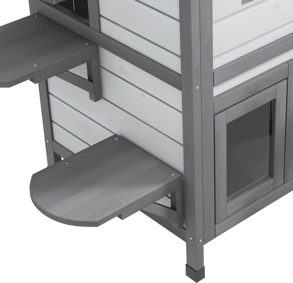 PawHut Dom dla Kota Budka 2 Piętra Wodoodporny Biały Szary Praktyczny 78x55x91cm | Aosom PL