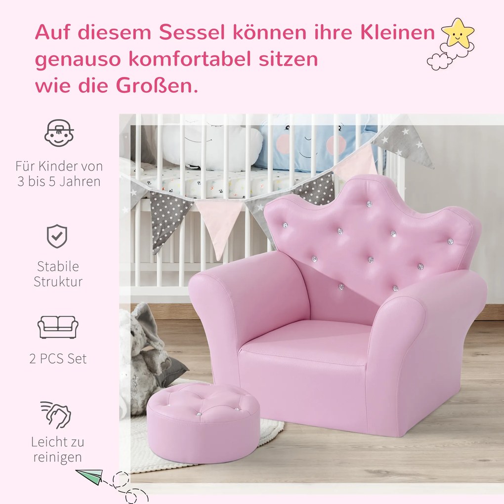 HOMCOM fotel dziecięcy sofa dziecięca miękka z kryształowymi guzikami