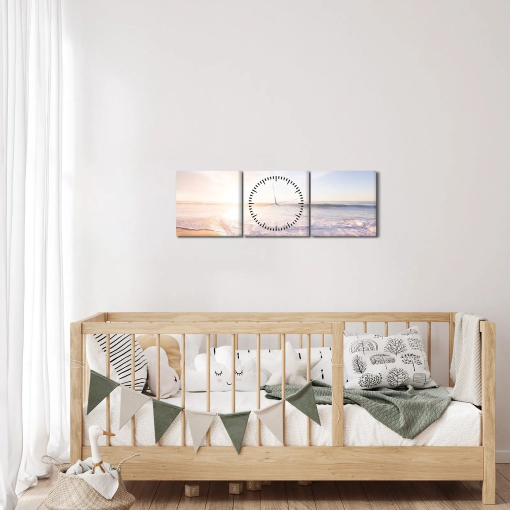 Obraz piaszczystej plaży (z zegarem) (90x30 cm)