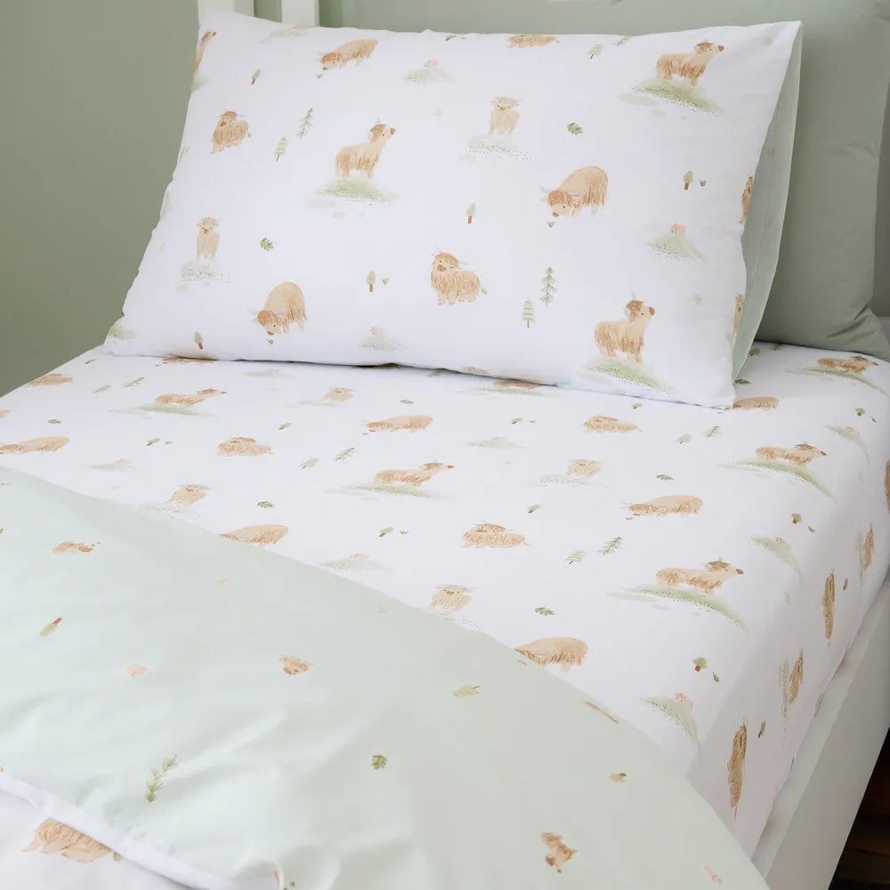 Białe bawełniane prześcieradło dziecięce dwuosobowe z gumką 135x190 cm Mini Moo Cow – Bianca