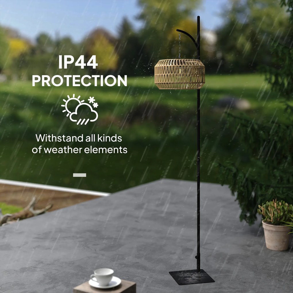 Outsunny Lampa Solarna Rattan na Stojaku z Automatycznym Czujnikiem Światła w Stylu Boho IP44 Czarny+Żółty
