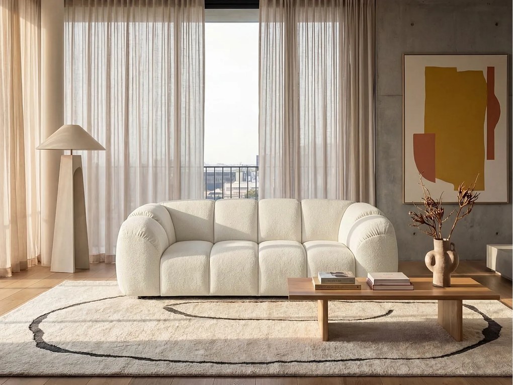 Designer Sofa 3-osobowa MALI 240cm Kremowy Biały Design Chmura - Wysokoelastyczne Wypełnienie Piankowe
