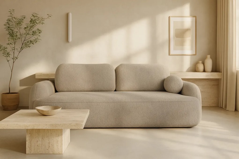 Beżowa sofa z pojemnikiem i funkcją spania C7-A53