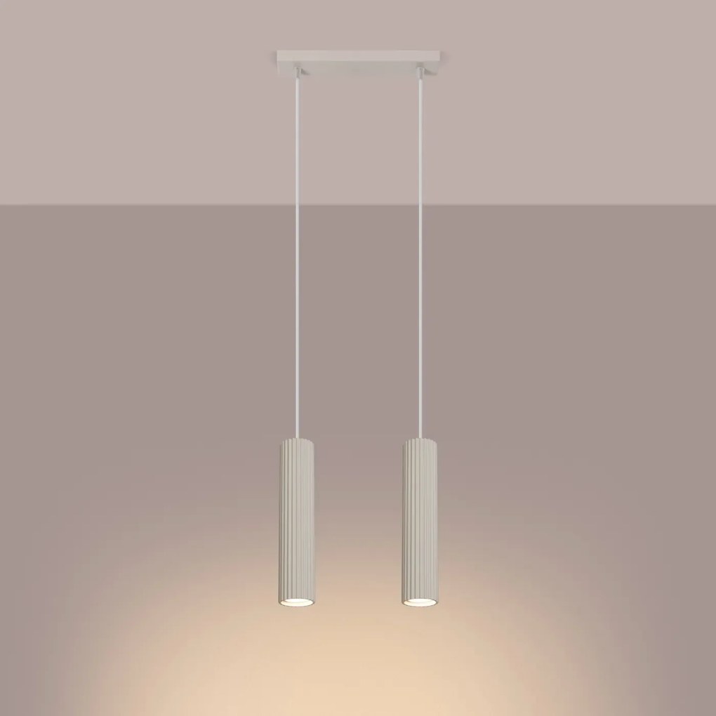 Lampa wisząca KARBON 2 beżowa ryflowana SOLLUX  LIGHTING