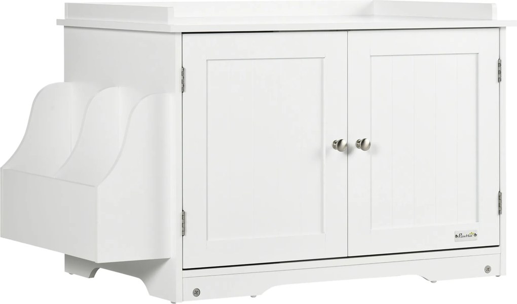 PawHut Kuweta Domek dla Kota z Regulacją Ściany Magnetyczne Drzwi Schowki Biały 86x48x52cm | Aosom PL