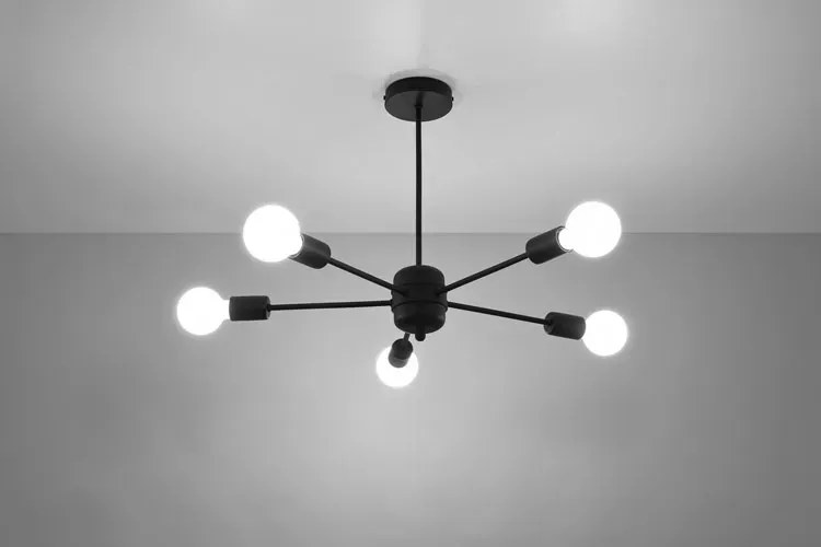 Czarny industrialny żyrandol pięcioramienny - S496 K8-F48