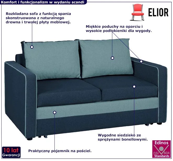 Granatowo-niebieska sofa z pojemnikiem - Morivo