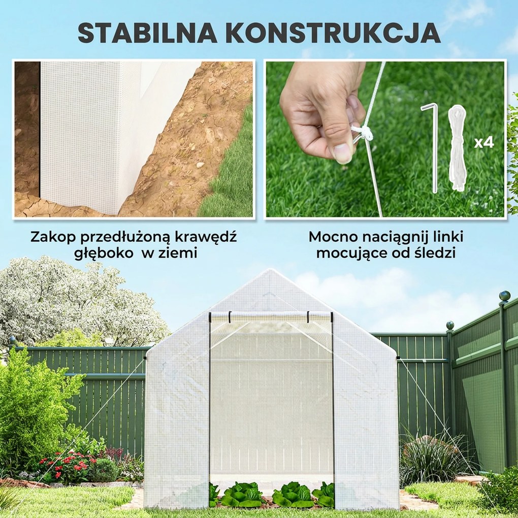Outsunny Szklarnia 3 x 2 x 2 m tunel foliowy z 4 oknami z siatką, szerokimi rolowanymi drzwiami na zamek, moskitierą, UV-odporna | Aosom PL