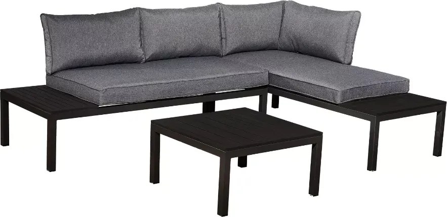 Zestaw ogrodowy Loftia 2x sofa narożna 4-osobowa + stolik kawowy stalowy szary/czarny