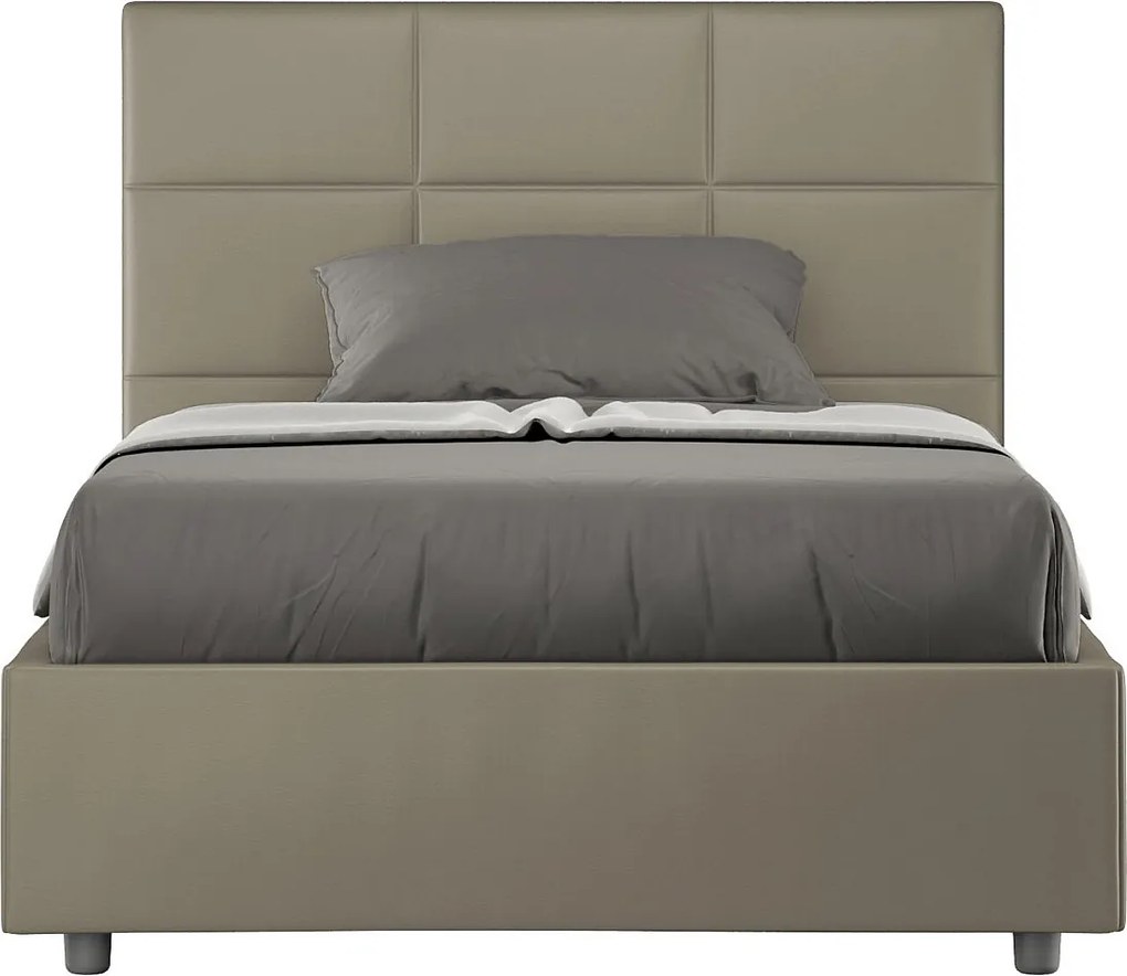 Łóżko wyposażone w stelaż z listwami z pojemnikiem tapicerowane 120x190 sztucznej skóry cappuccino Mika